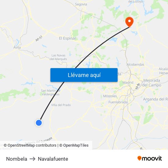 Nombela to Navalafuente map