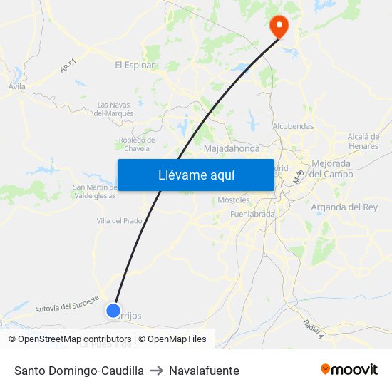 Santo Domingo-Caudilla to Navalafuente map