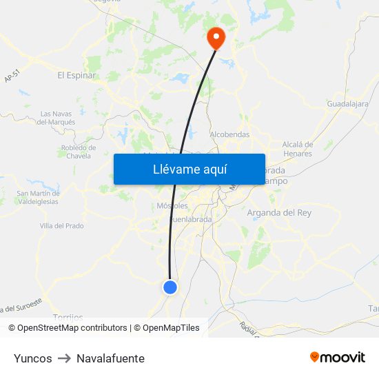 Yuncos to Navalafuente map