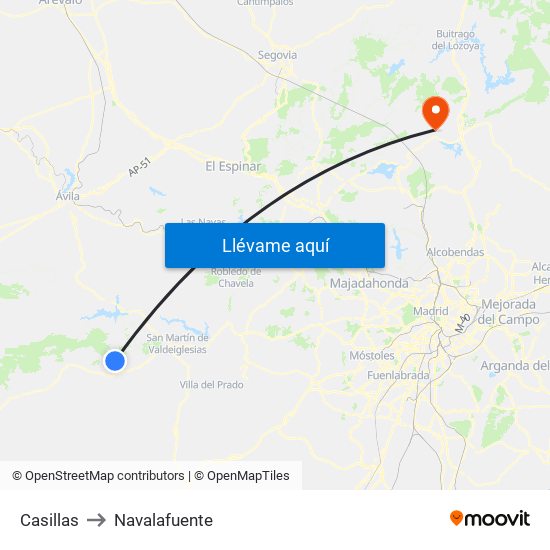 Casillas to Navalafuente map