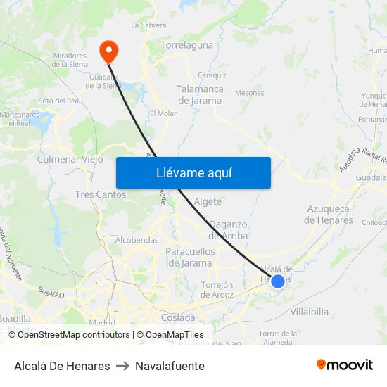 Alcalá De Henares to Navalafuente map