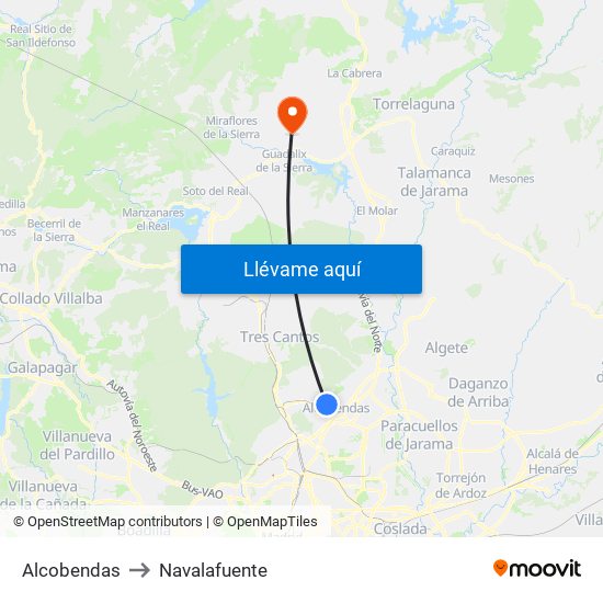 Alcobendas to Navalafuente map