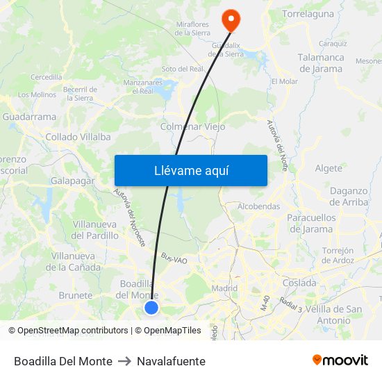 Boadilla Del Monte to Navalafuente map