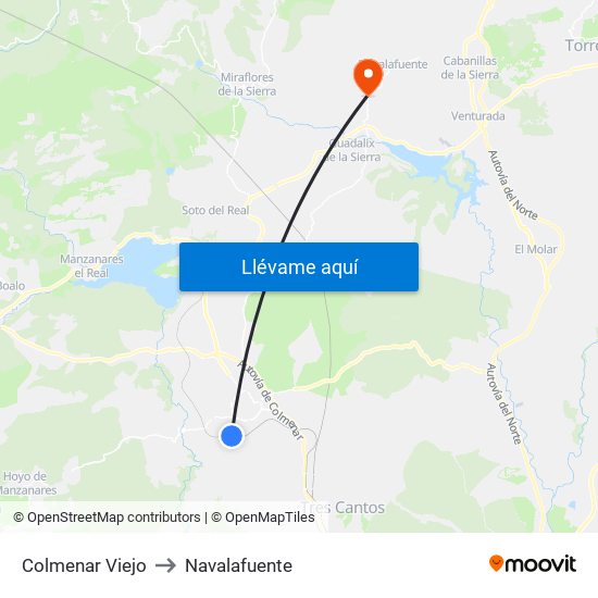 Colmenar Viejo to Navalafuente map