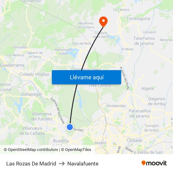 Las Rozas De Madrid to Navalafuente map