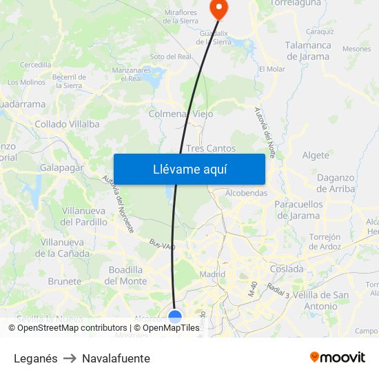 Leganés to Navalafuente map