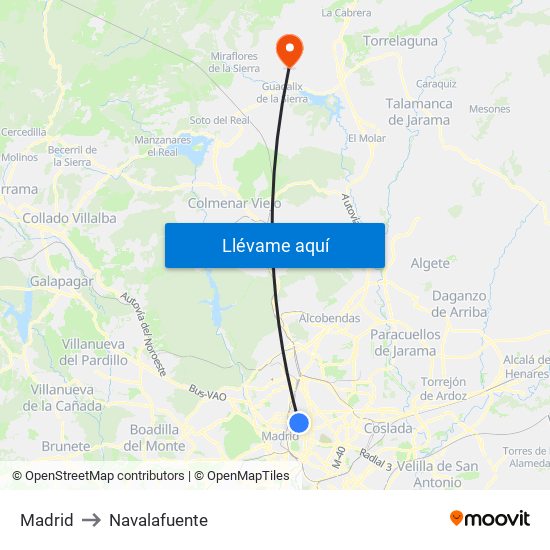 Madrid to Navalafuente map