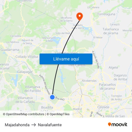 Majadahonda to Navalafuente map