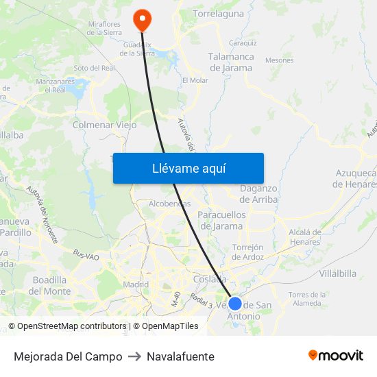 Mejorada Del Campo to Navalafuente map