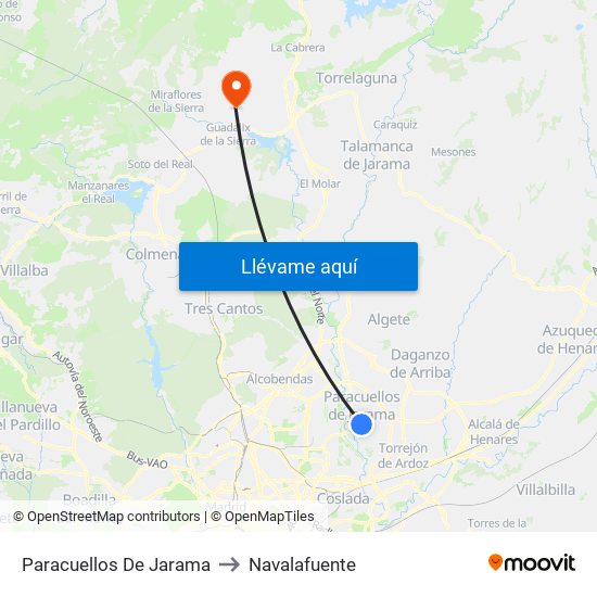 Paracuellos De Jarama to Navalafuente map