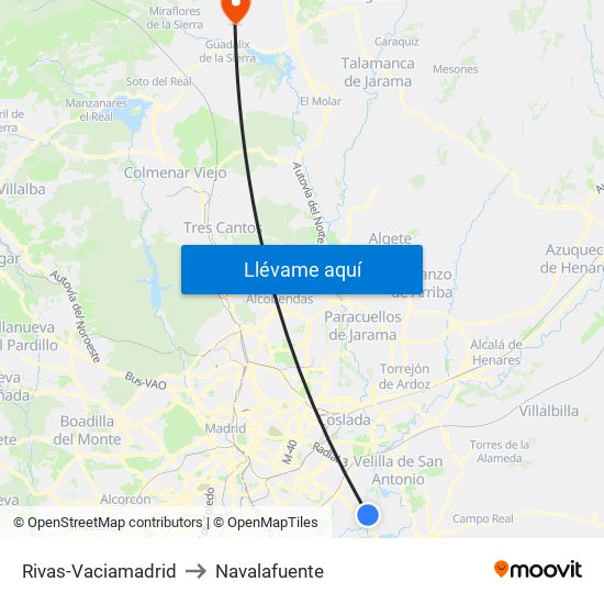 Rivas-Vaciamadrid to Navalafuente map