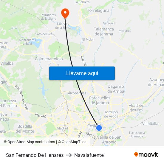 San Fernando De Henares to Navalafuente map