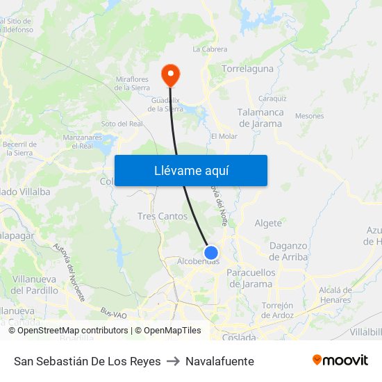 San Sebastián De Los Reyes to Navalafuente map