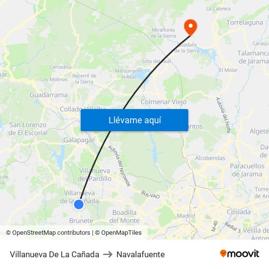 Villanueva De La Cañada to Navalafuente map