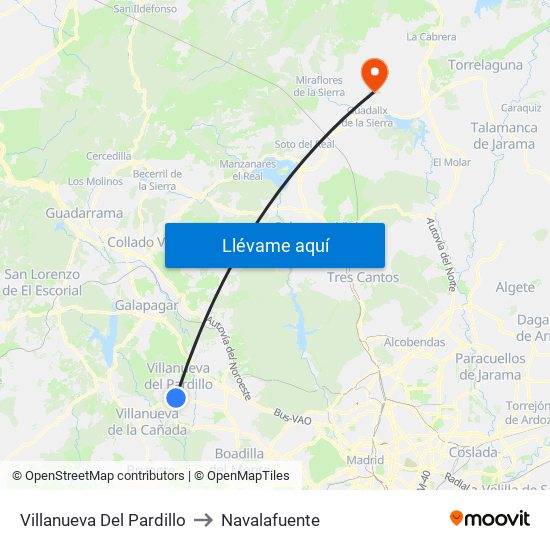 Villanueva Del Pardillo to Navalafuente map