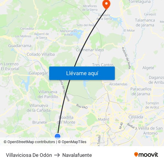 Villaviciosa De Odón to Navalafuente map