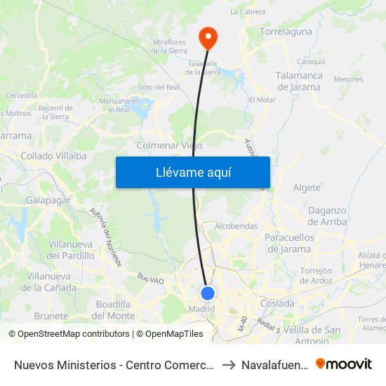 Nuevos Ministerios - Centro Comercial to Navalafuente map