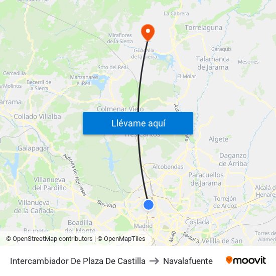 Intercambiador De Plaza De Castilla to Navalafuente map