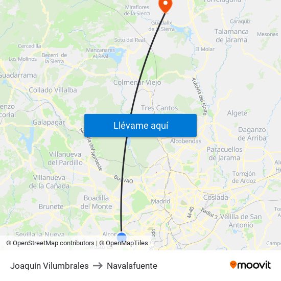 Joaquín Vilumbrales to Navalafuente map