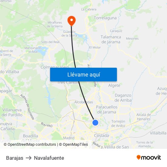 Barajas to Navalafuente map