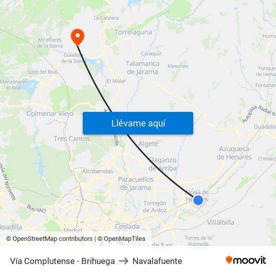 Vía Complutense - Brihuega to Navalafuente map