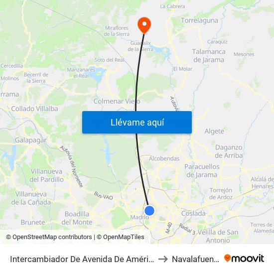 Intercambiador De Avenida De América to Navalafuente map