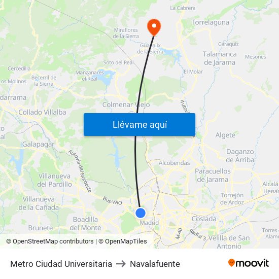 Metro Ciudad Universitaria to Navalafuente map