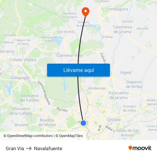 Gran Vía to Navalafuente map