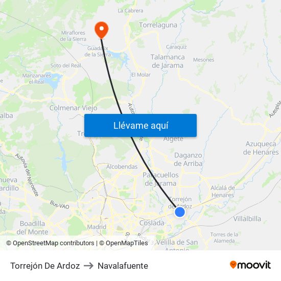 Torrejón De Ardoz to Navalafuente map
