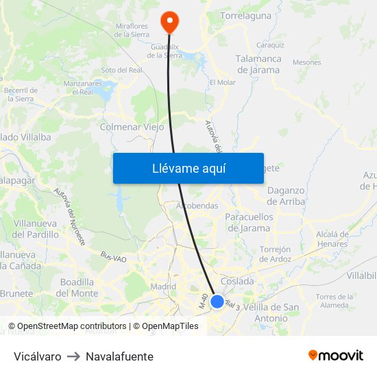 Vicálvaro to Navalafuente map