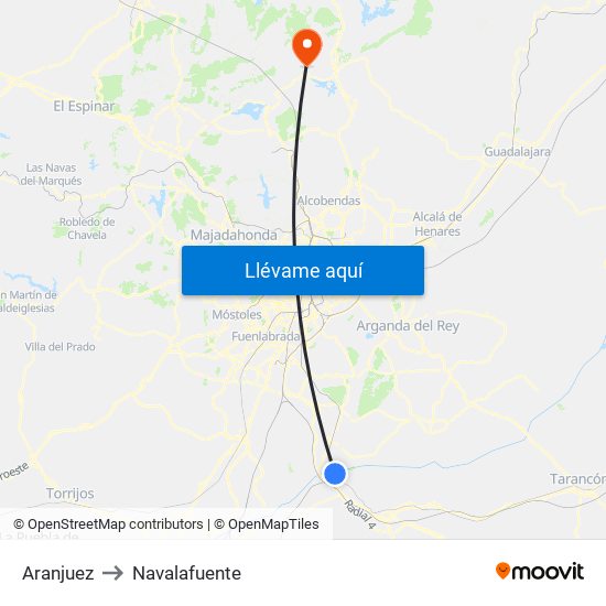 Aranjuez to Navalafuente map