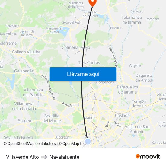 Villaverde Alto to Navalafuente map