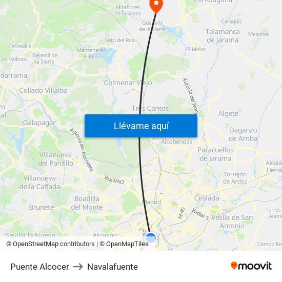 Puente Alcocer to Navalafuente map