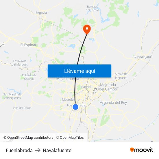 Fuenlabrada to Navalafuente map