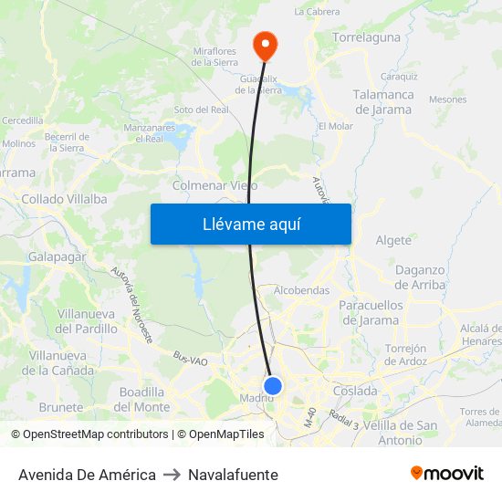 Avenida De América to Navalafuente map