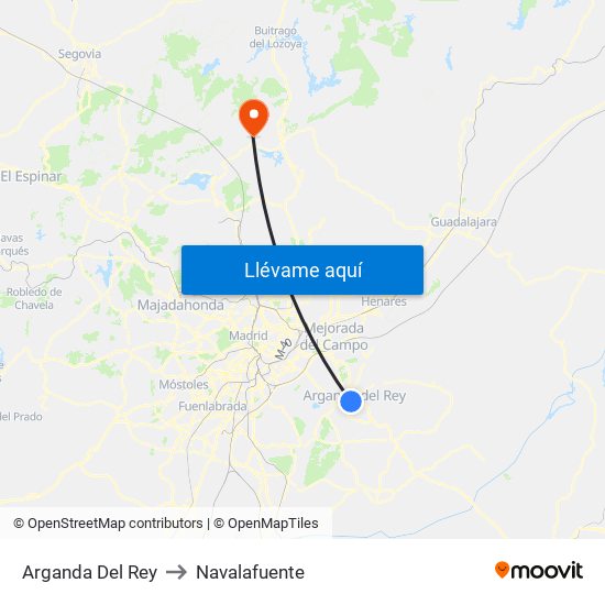 Arganda Del Rey to Navalafuente map