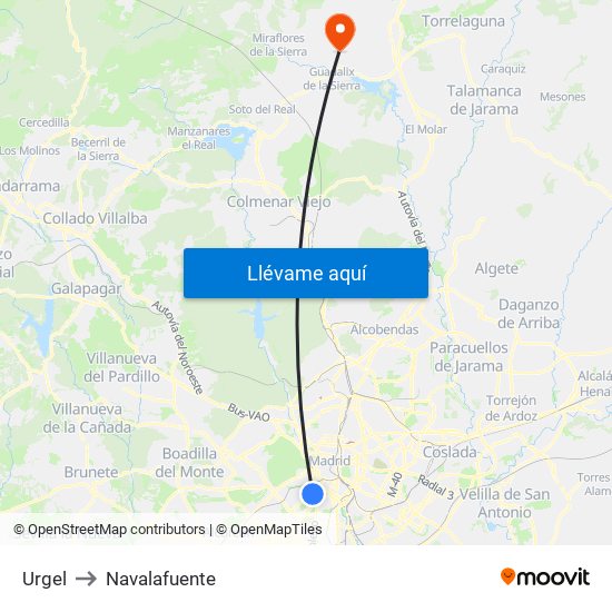 Urgel to Navalafuente map