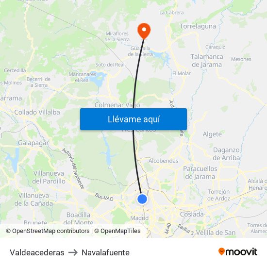 Valdeacederas to Navalafuente map