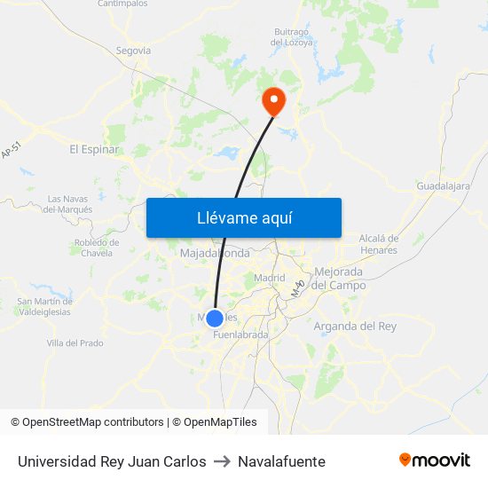 Universidad Rey Juan Carlos to Navalafuente map