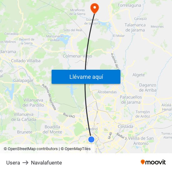 Usera to Navalafuente map