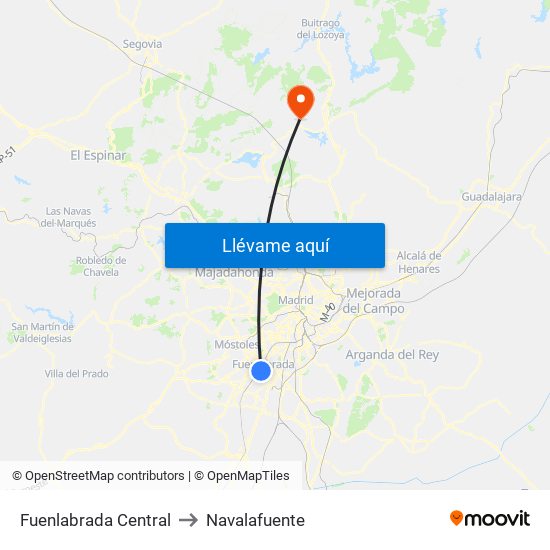 Fuenlabrada Central to Navalafuente map