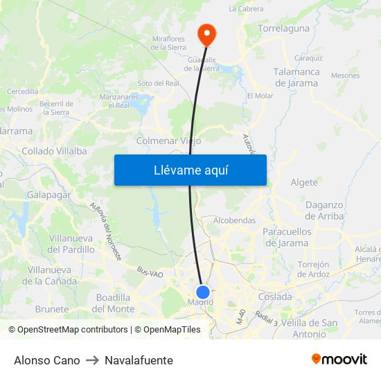 Alonso Cano to Navalafuente map