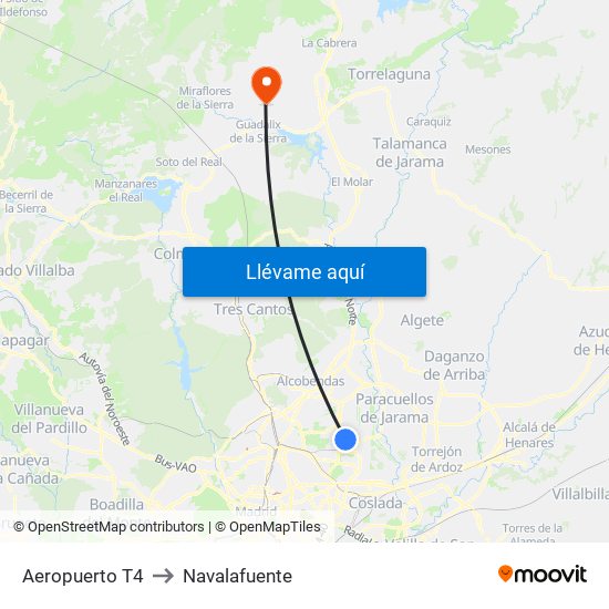Aeropuerto T4 to Navalafuente map