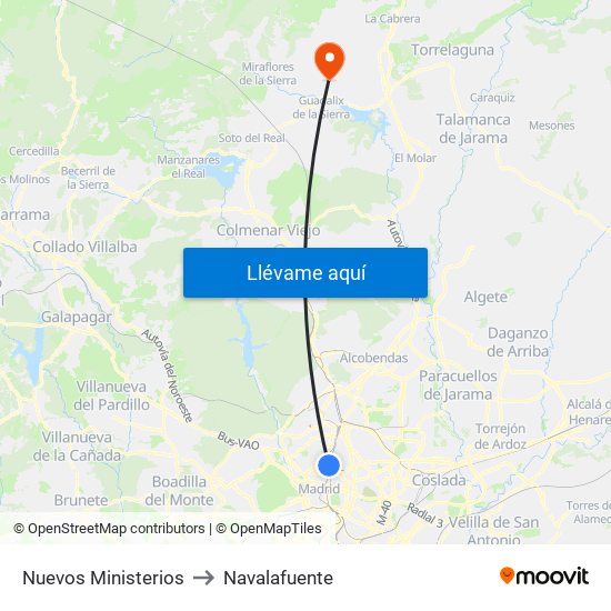 Nuevos Ministerios to Navalafuente map