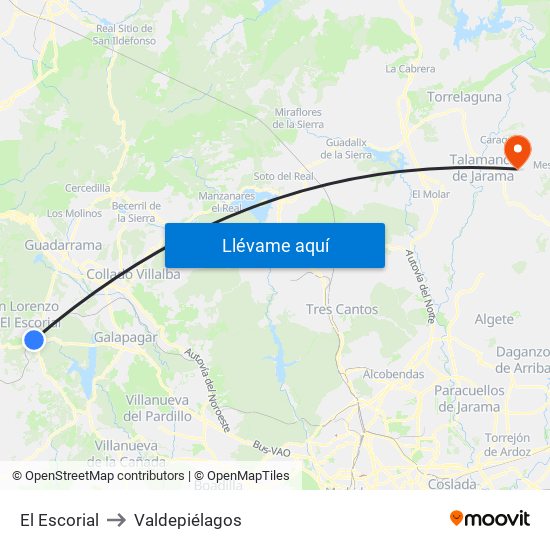 El Escorial to Valdepiélagos map