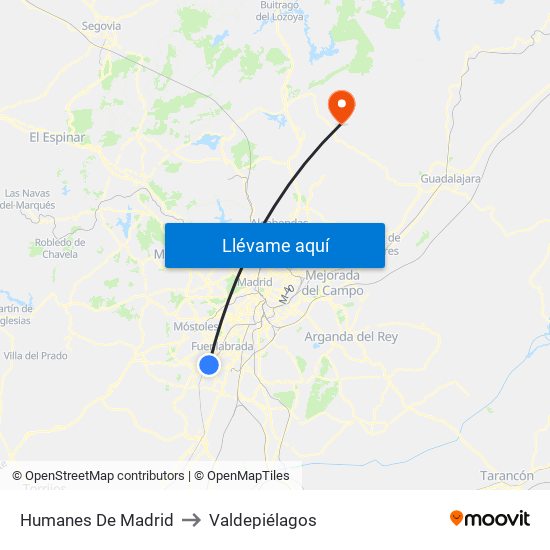 Humanes De Madrid to Valdepiélagos map