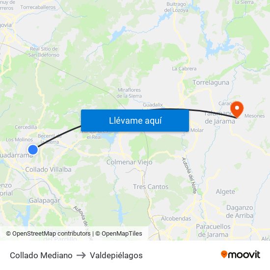 Collado Mediano to Valdepiélagos map