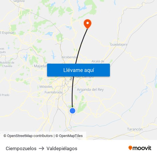 Ciempozuelos to Valdepiélagos map