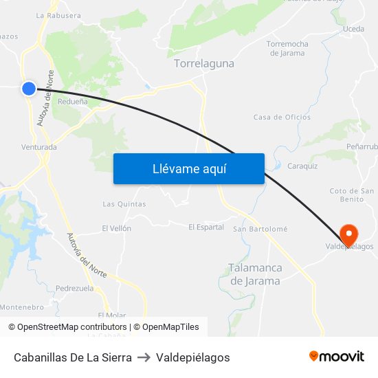 Cabanillas De La Sierra to Valdepiélagos map