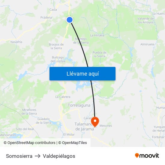 Somosierra to Valdepiélagos map